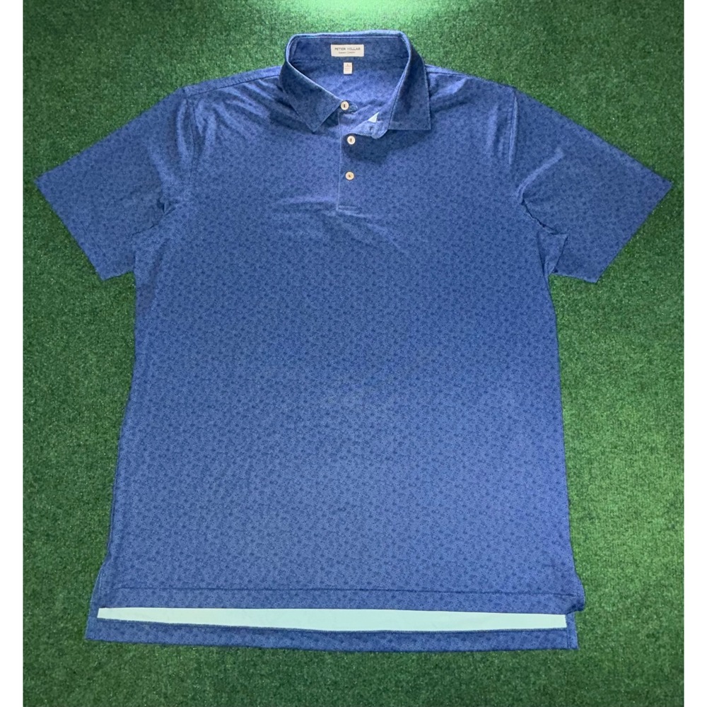 Peter Millar Summer Comfort Mens Blue Geometric Star Print Polo Shirt Large
